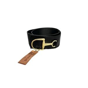 BRAVE  Black and Gold Equestrian Leather Belt NWT